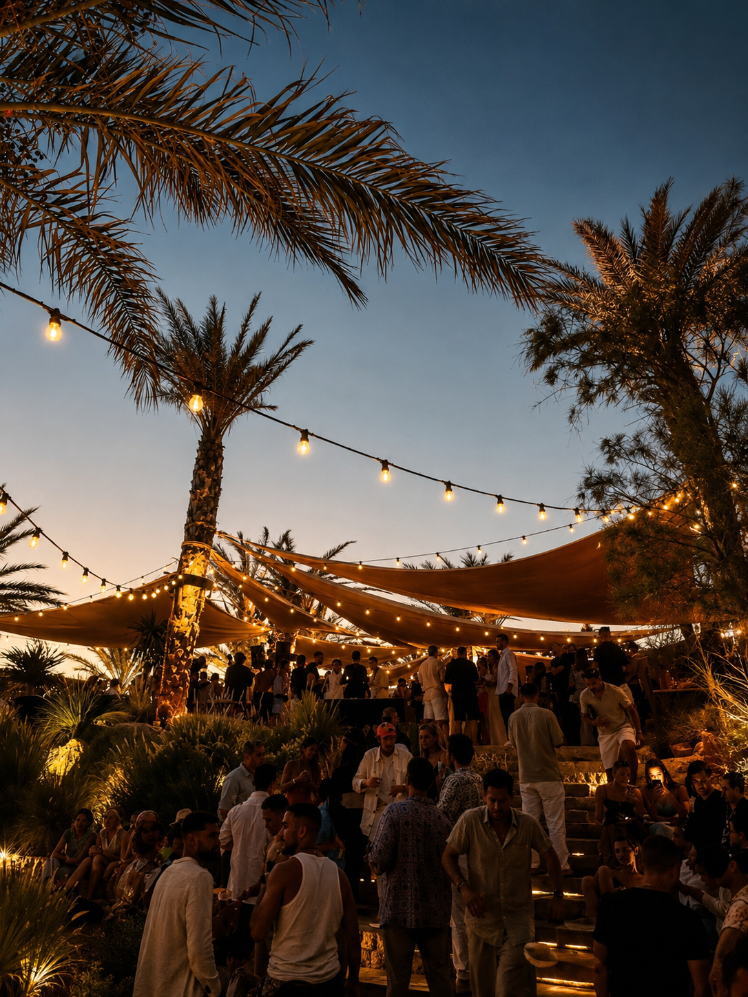 RUIDO Events · evento junto a palmeras